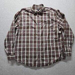 Filson Mens XXL Plaid Button Down Shirt Long Sleeve Cotton Olive Green Red